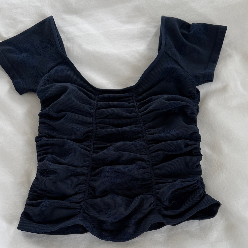 Free People Navy Ruched Crop Top
